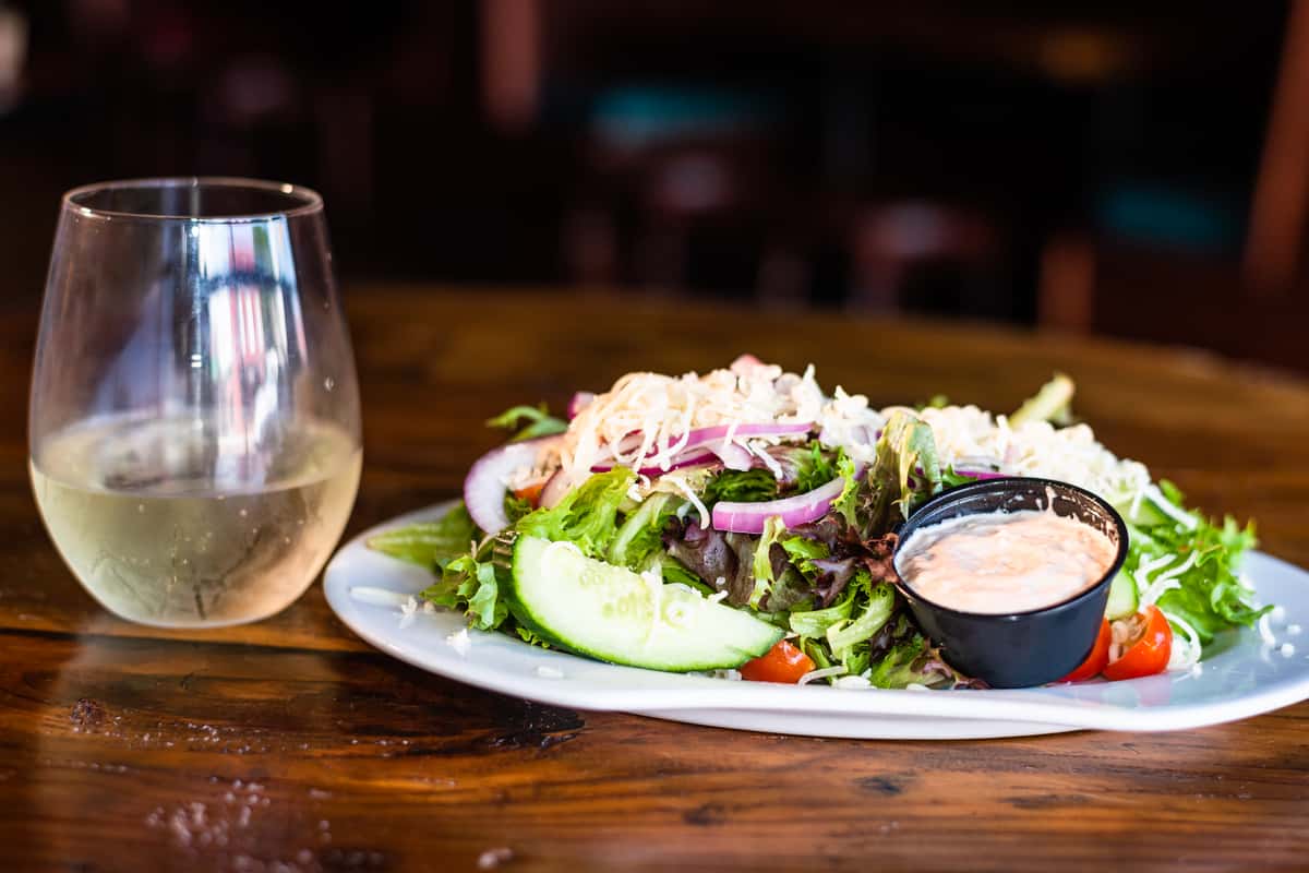 House salad with wine