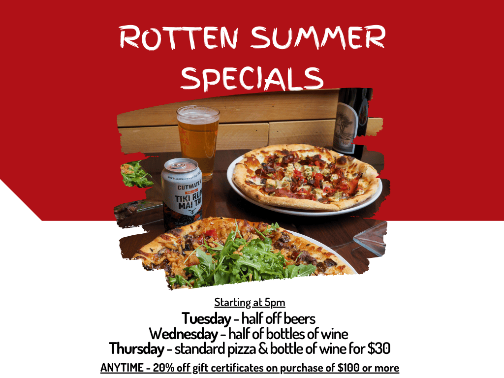 Hero image with pizza, beer and wine