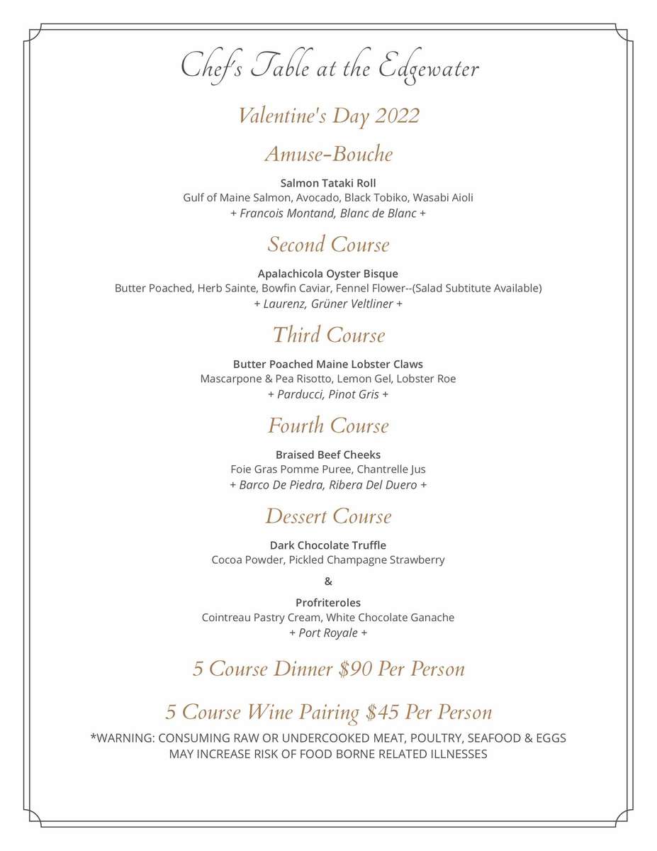 2022 Valentine's Day 5:30 pm Five Course Dinner for 4 People