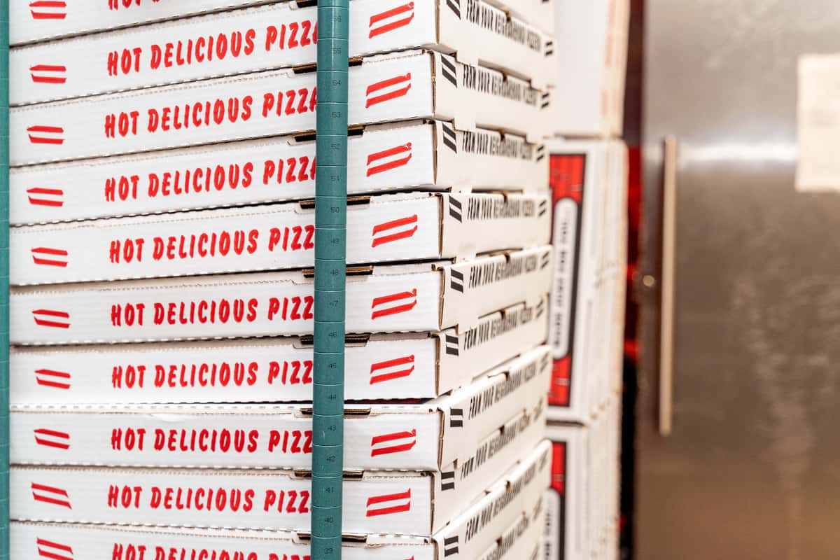 Stacked pizza boxes