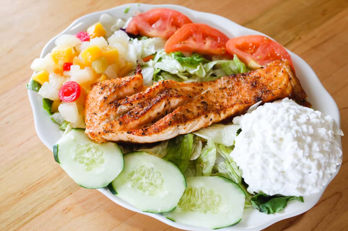 Grilled Salmon Salad - Dinner Menu - The Hook Seafood and Oyster House
