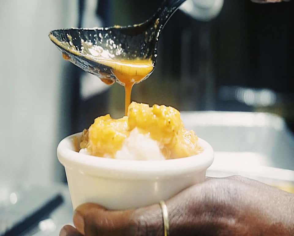 pouring sauce