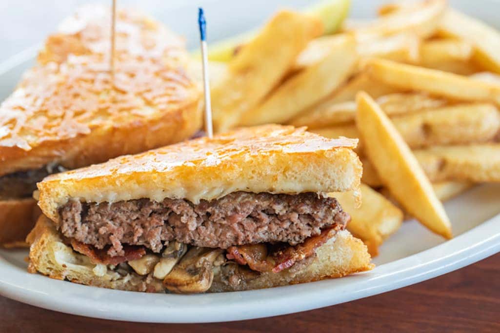 Mushroom Bacon Swiss Burger Anytime Meals Corky's Kitchen and