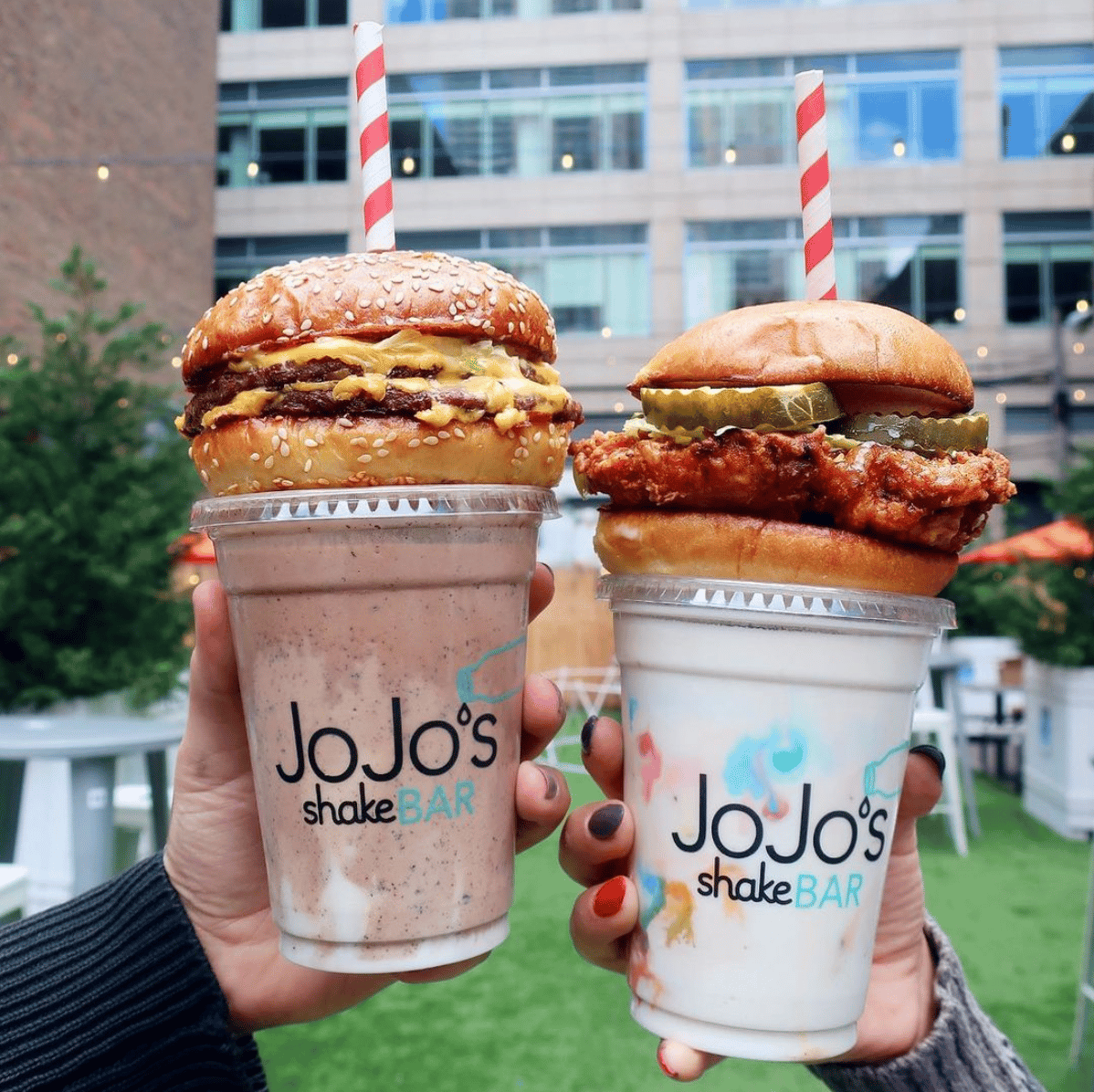 burgers on top of shake