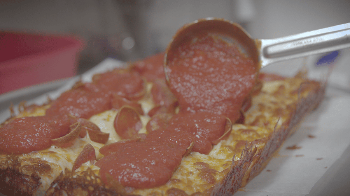 having pizza