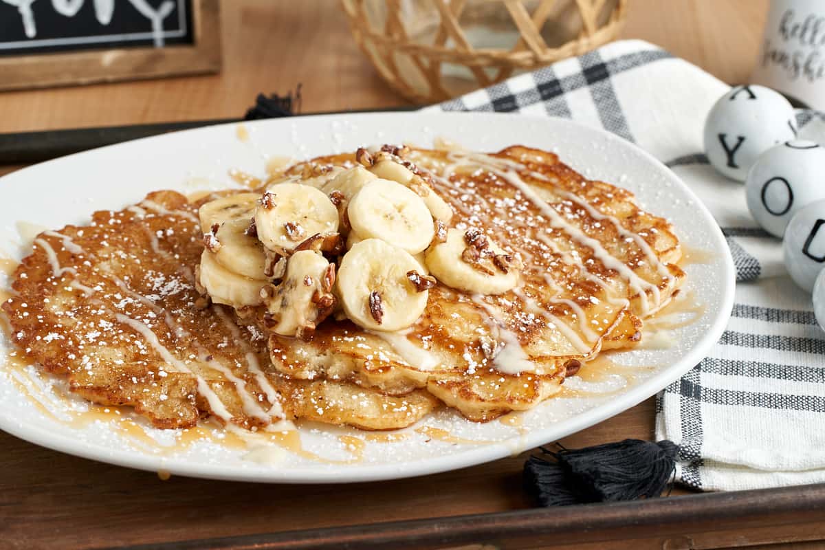 Banana Pecan Caramel Pancakes