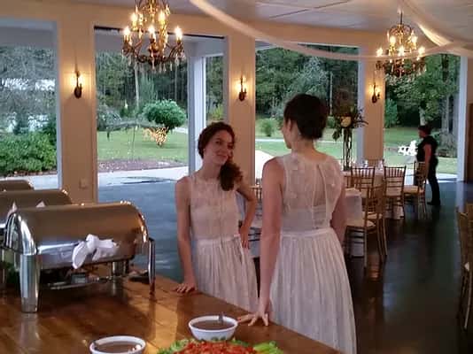 two women in dining hall