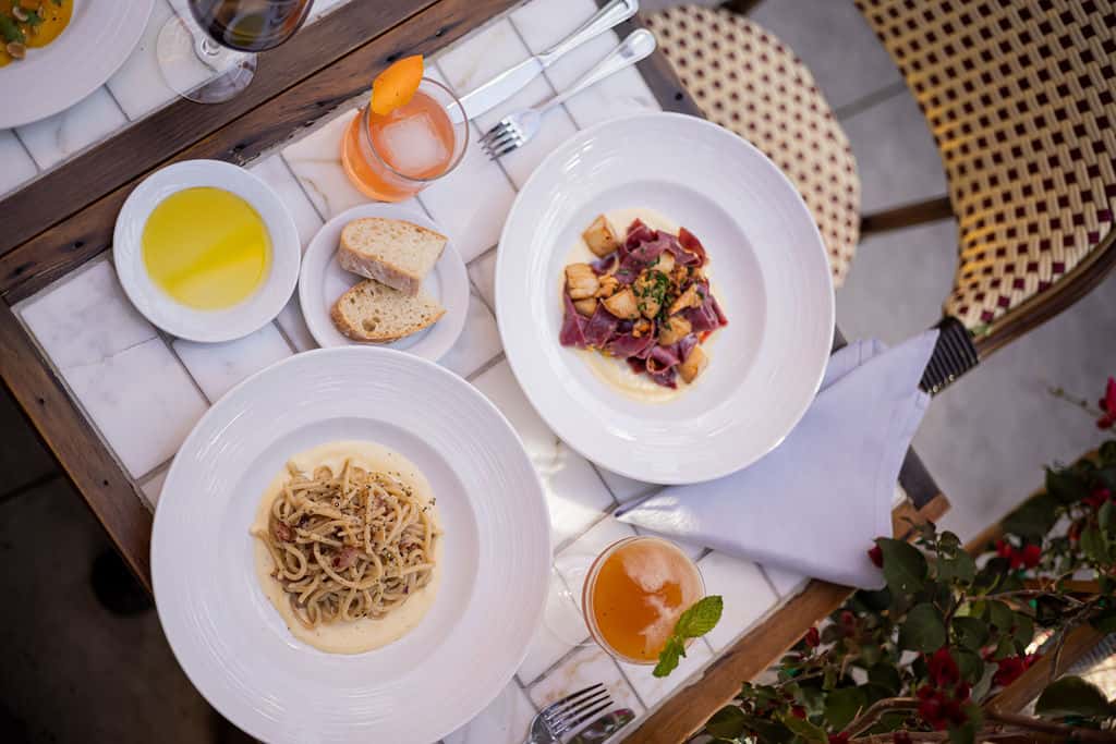 Italian meal with cocktail