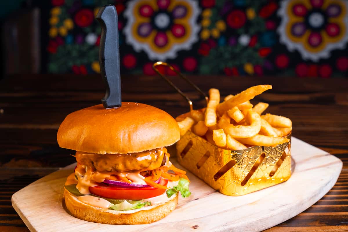 Organic Halal Burger / Chicken Burger with French Fries and