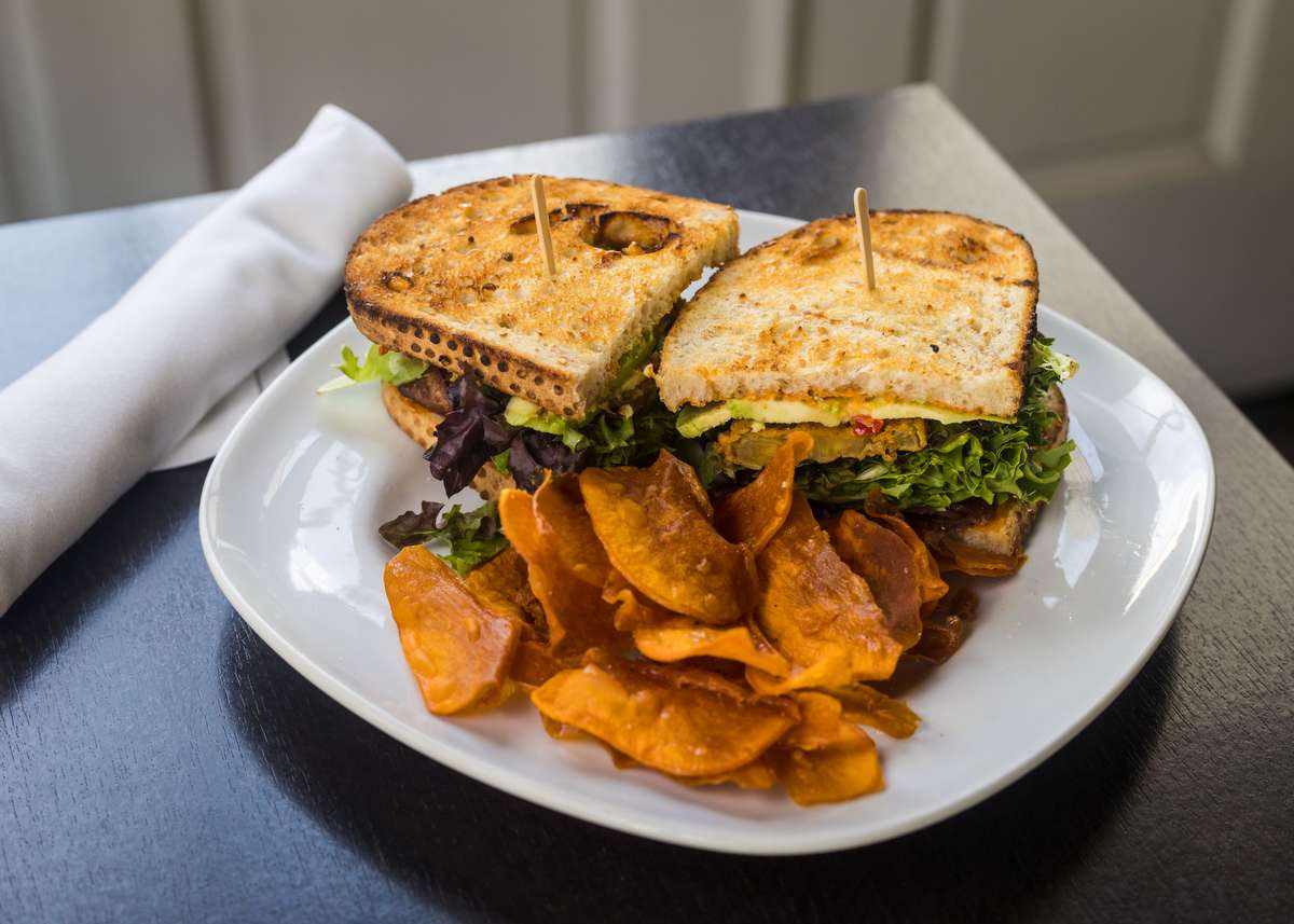 Fried Green Tomato, Applewood Smoked Bacon & Avocado BLT w/ Sweet Potato Chips