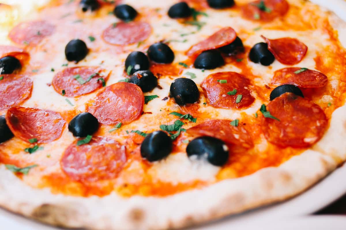 pepperoni and olive pizza
