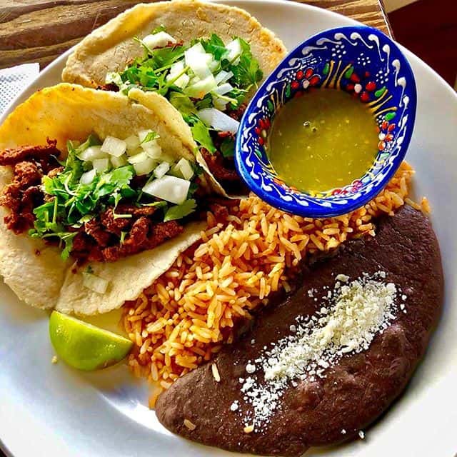 taco plate with rice and beans