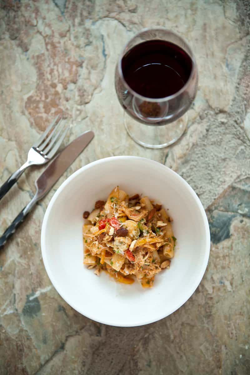 pasta and wine