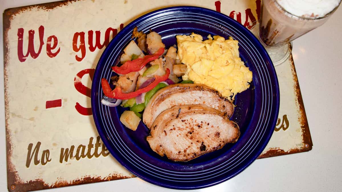 Pork Chop and Eggs Breakfast JT's Diner American Restaurant in