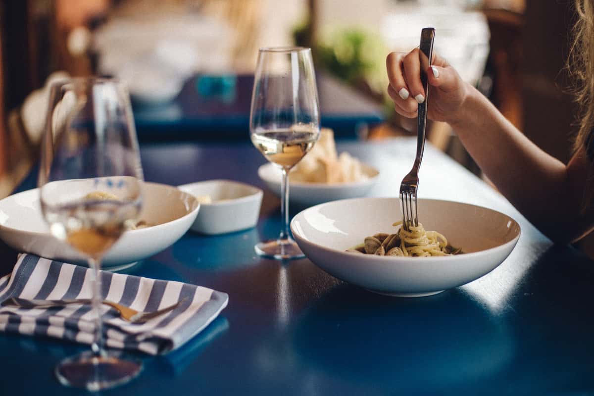 pasta and wine