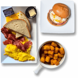 spread of breakfast items