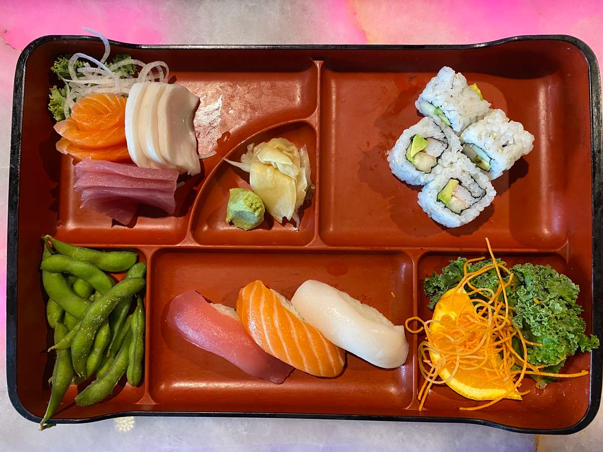 California Roll (4 Pieces); Sushi (3 Pieces); Sashimi (9 Pieces)