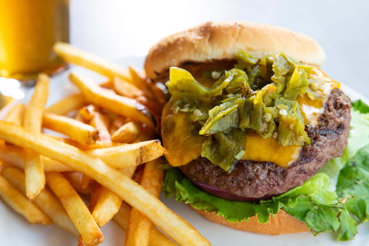 Turquoise Trail Green Chile Cheese Burger