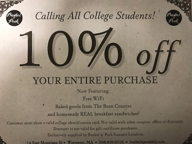 10% off for your entire purchase for college students!