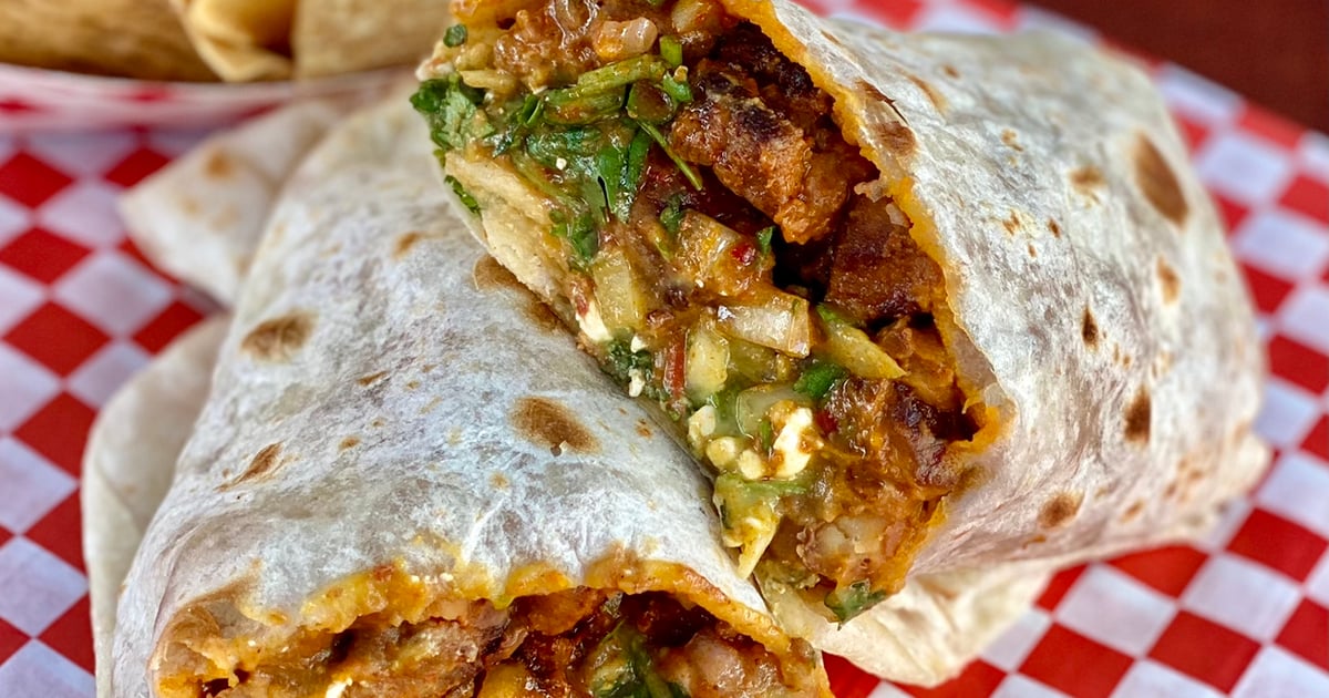 Al Pastor Burro (Marinated Pork) Menu Elmer's Tacos Mexican