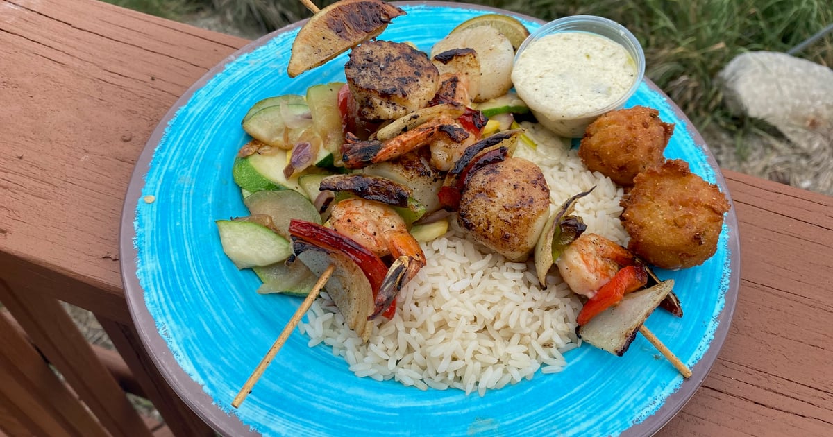 Shrimp and Scallop Kabob Lunch and Dinner Menu Palms Fish Camp Restaurant Seafood