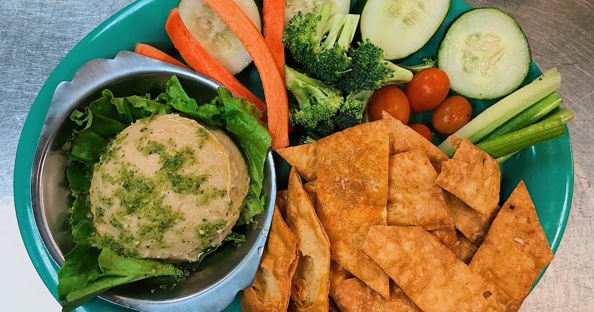 Homemade Hummus Plate with Chips & Veggies Dinner Menu Whitey's