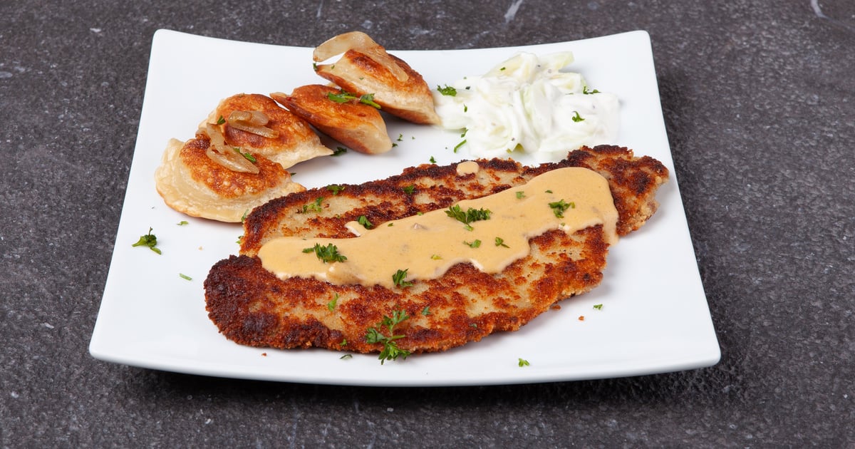 Schnitzel with 5 Pierogies Menu Pierogies Factory