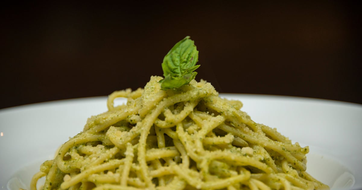 Spaghetti with Pesto Sauce Catering Menu Broadway Slice Pizza