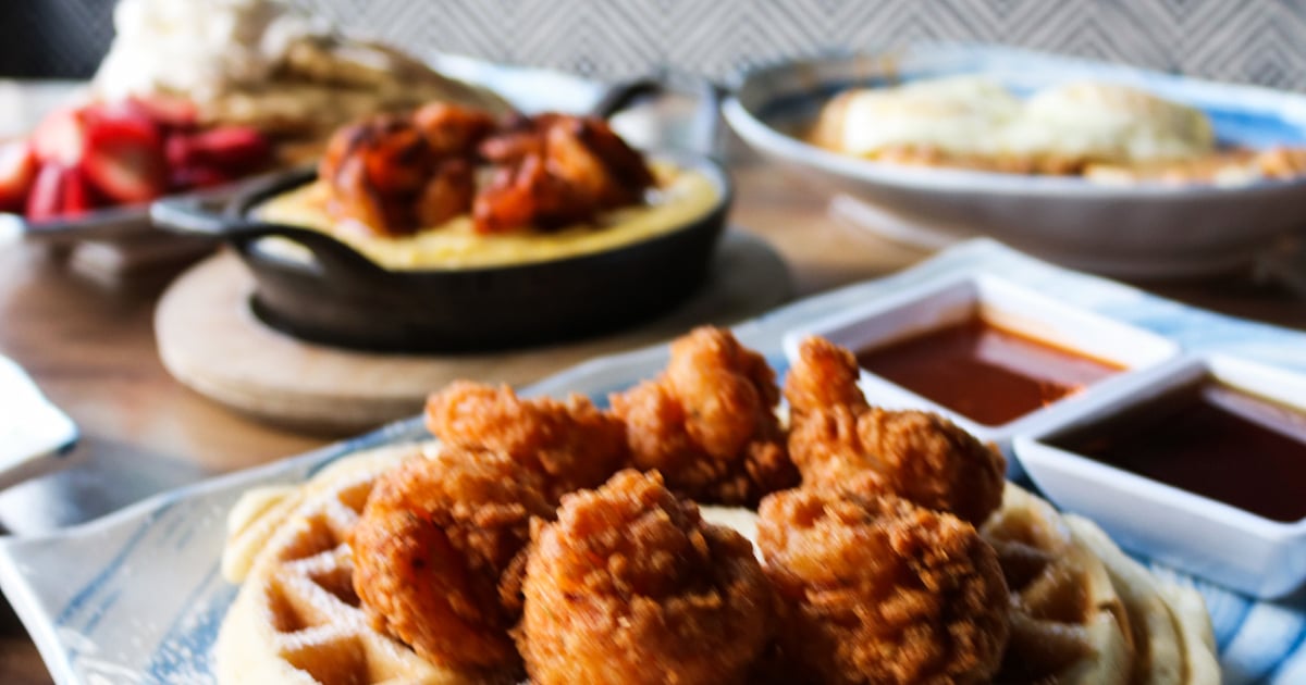 Fried Shrimp & Waffles Weekend Brunch Specials Azul Chicago