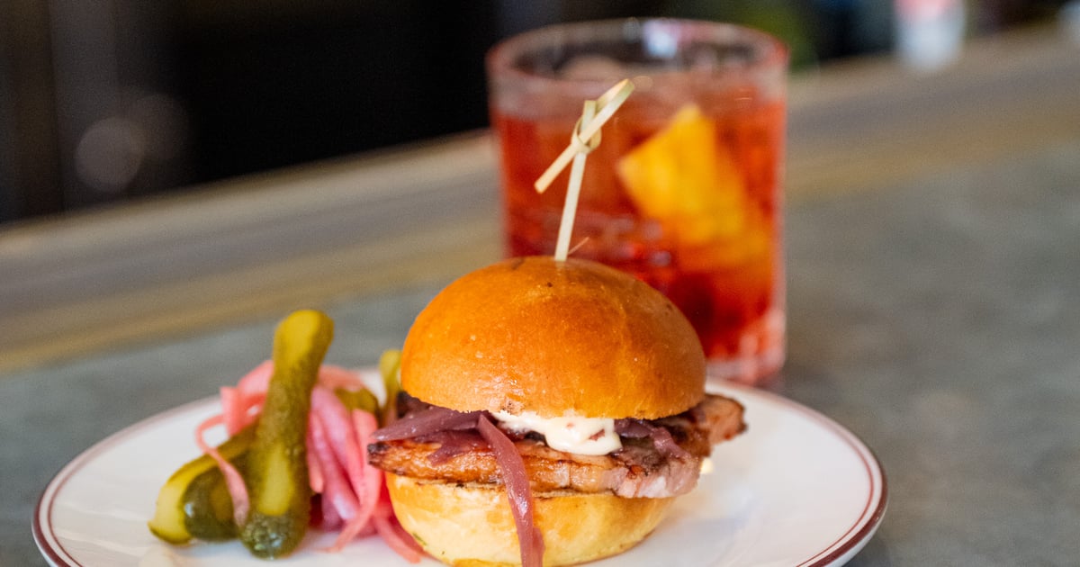 Grilled Pork Belly Slider Happy Hour Menu Left Bank Brasserie
