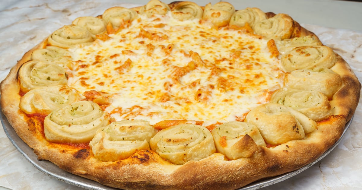 Baked Ziti Pizza with Garlic Knot Crust Main Mother Kelly's