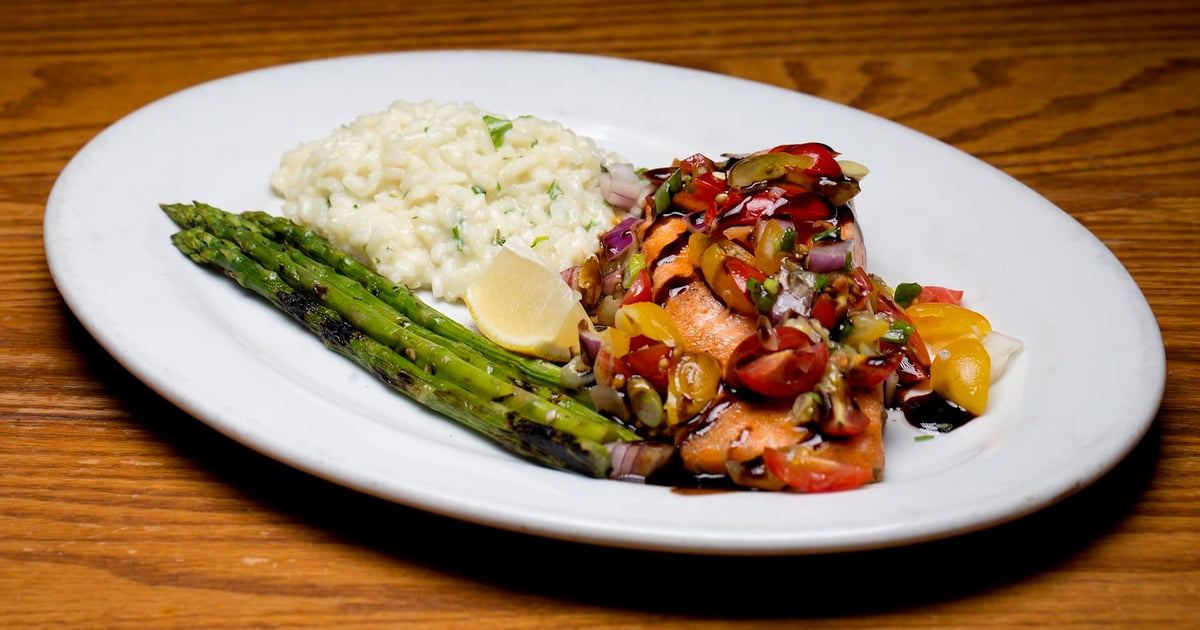 Grilled Salmon Balsamica Main Menu Tomatoes Italian Grille and Bar