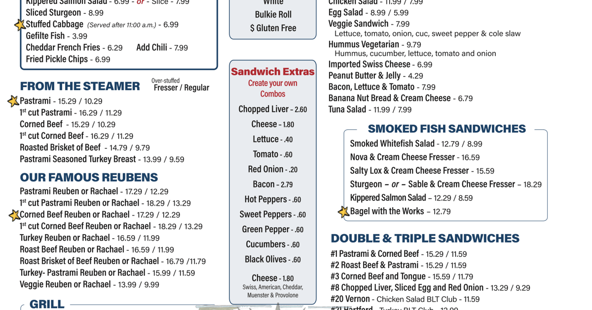 Menu Rein's Deli Deli in Vernon, CT