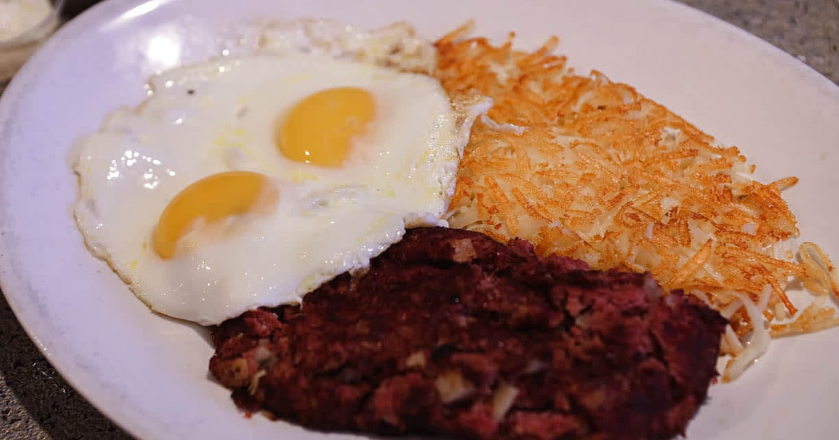 Corned beef hash and eggs Breakfast Manhattan in the Desert