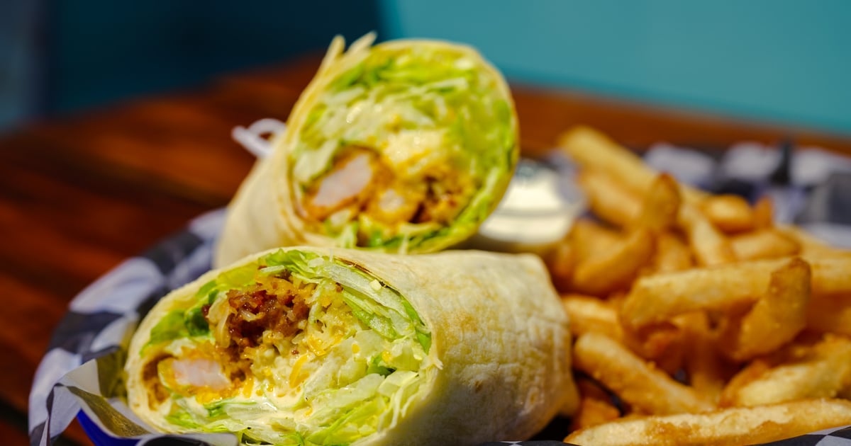 SouthWestern Shrimp Wrap Food Hook'd Pier Bar & Grill in Panama
