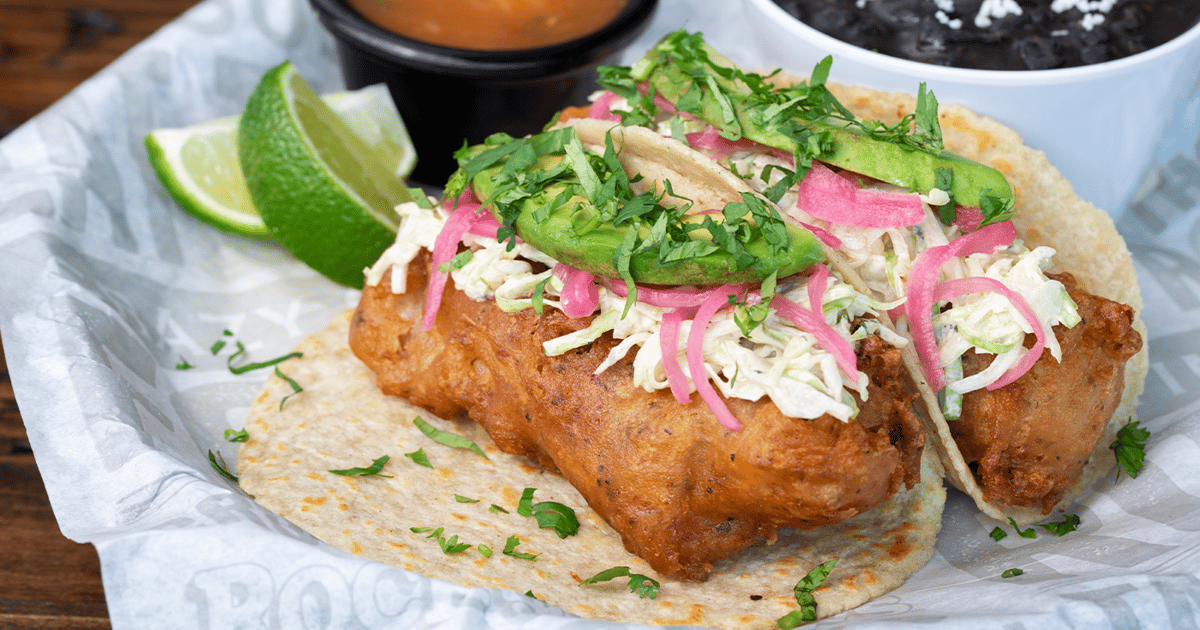 Beer Battered Fish Tacos Food Rock Brews American Restaurant