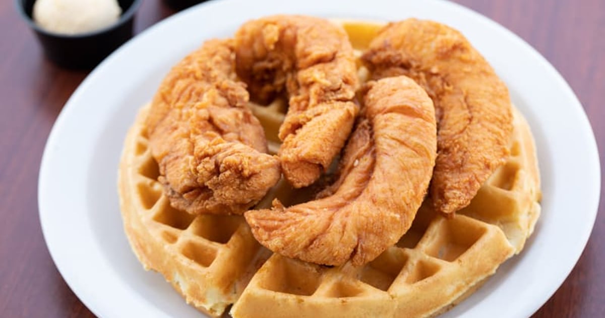 Hand Breaded Chicken Strips Waffle Anytime Meals Corky S Kitchen And Bakery American Restaurant In Ca
