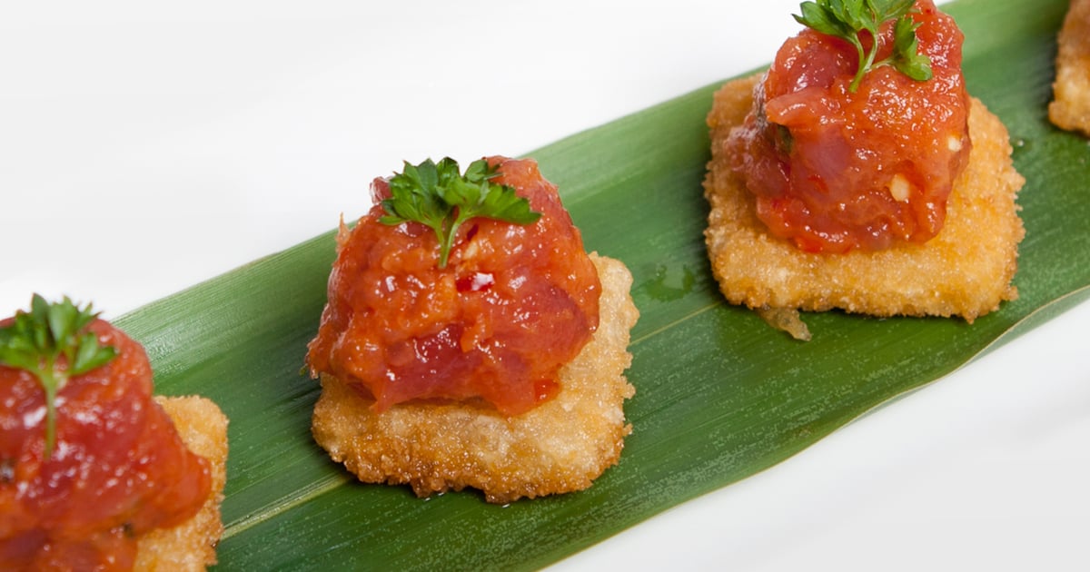 Salmon Tuna Tartar On Crispy Rice Cakes Menu The Blue Fish