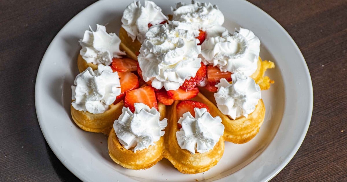 Belgian Waffle & Strawberries Breakfast The Purple Place Bar