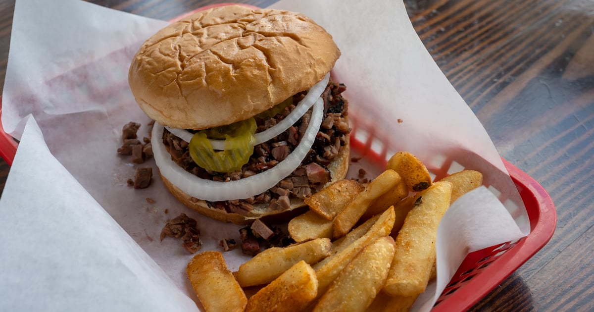 Chopped Brisket Sandwich - Brown Bag Special - Rays Real Pit BBQ Shack ...