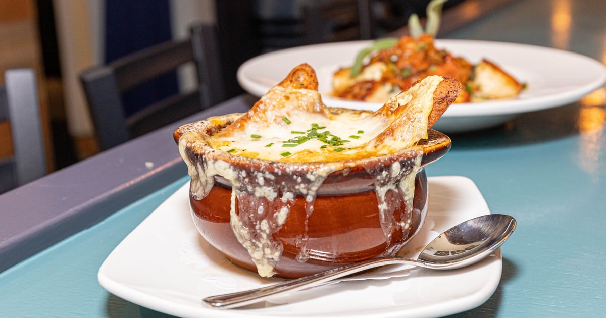 French Onion Soup au Gratin Gluten Free Menu Aroma Tavern and Grill