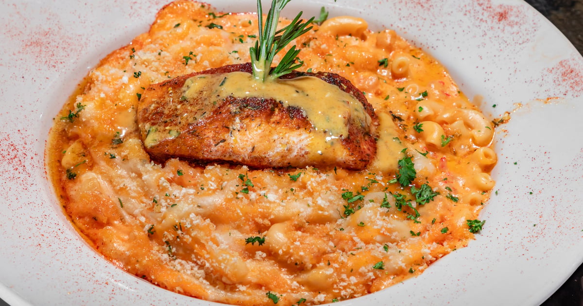 Blackened Salmon & Crawfish Mac - Nice Guys Nola