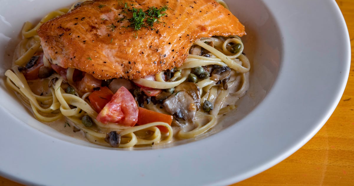 *Fresh! Pan Seared Salmon Food Menu Tomato Thyme Restaurant in San Jose, CA