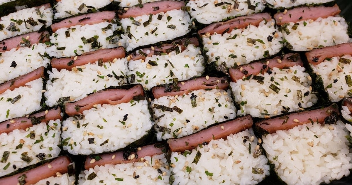 Spam Musubi 15 cut in half Catering Menu Da Coconut Cafe
