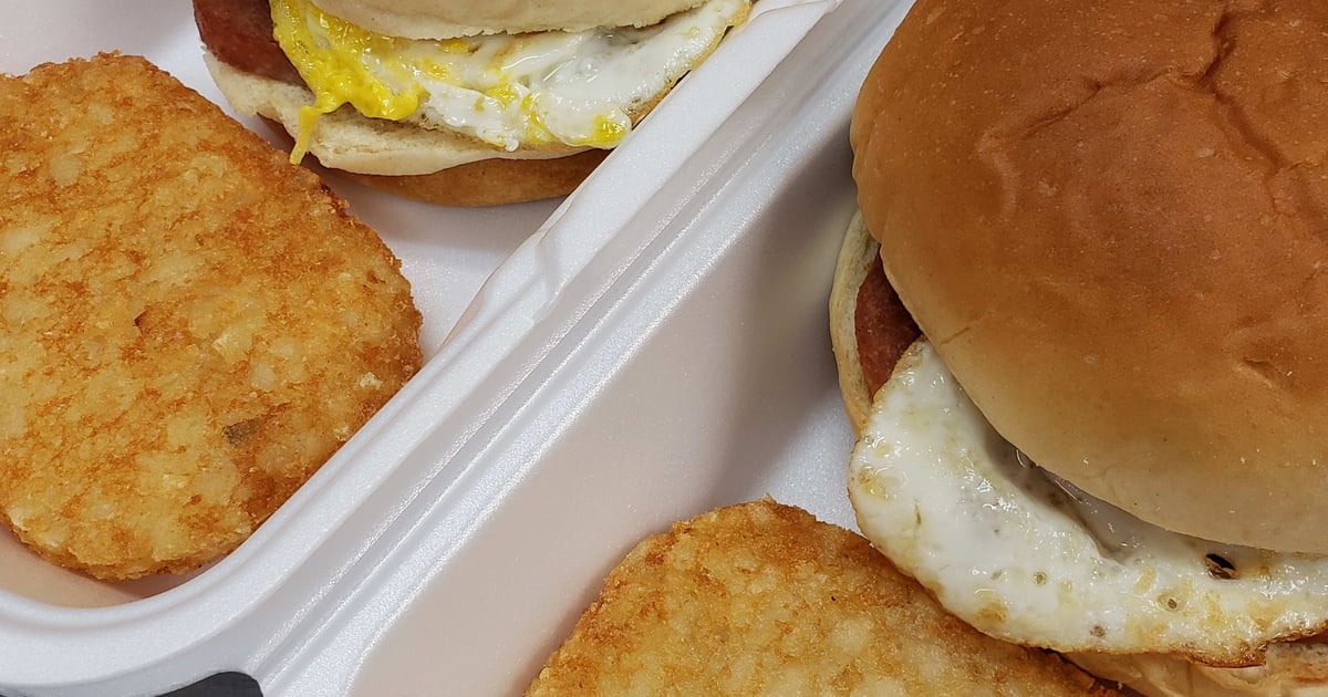 Breakfast Sandwich w/tater tots All Day Breakfast Da Coconut Cafe