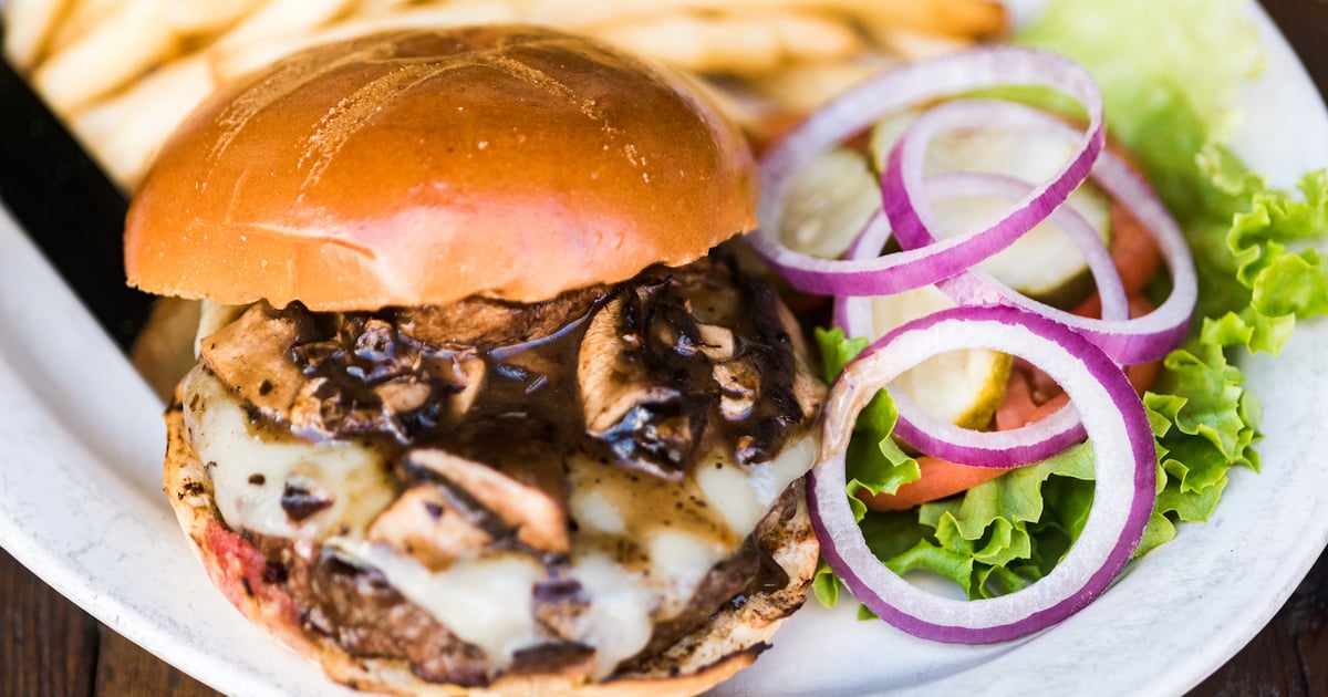 Portobello & Swiss Burger Menu Press Box Grill