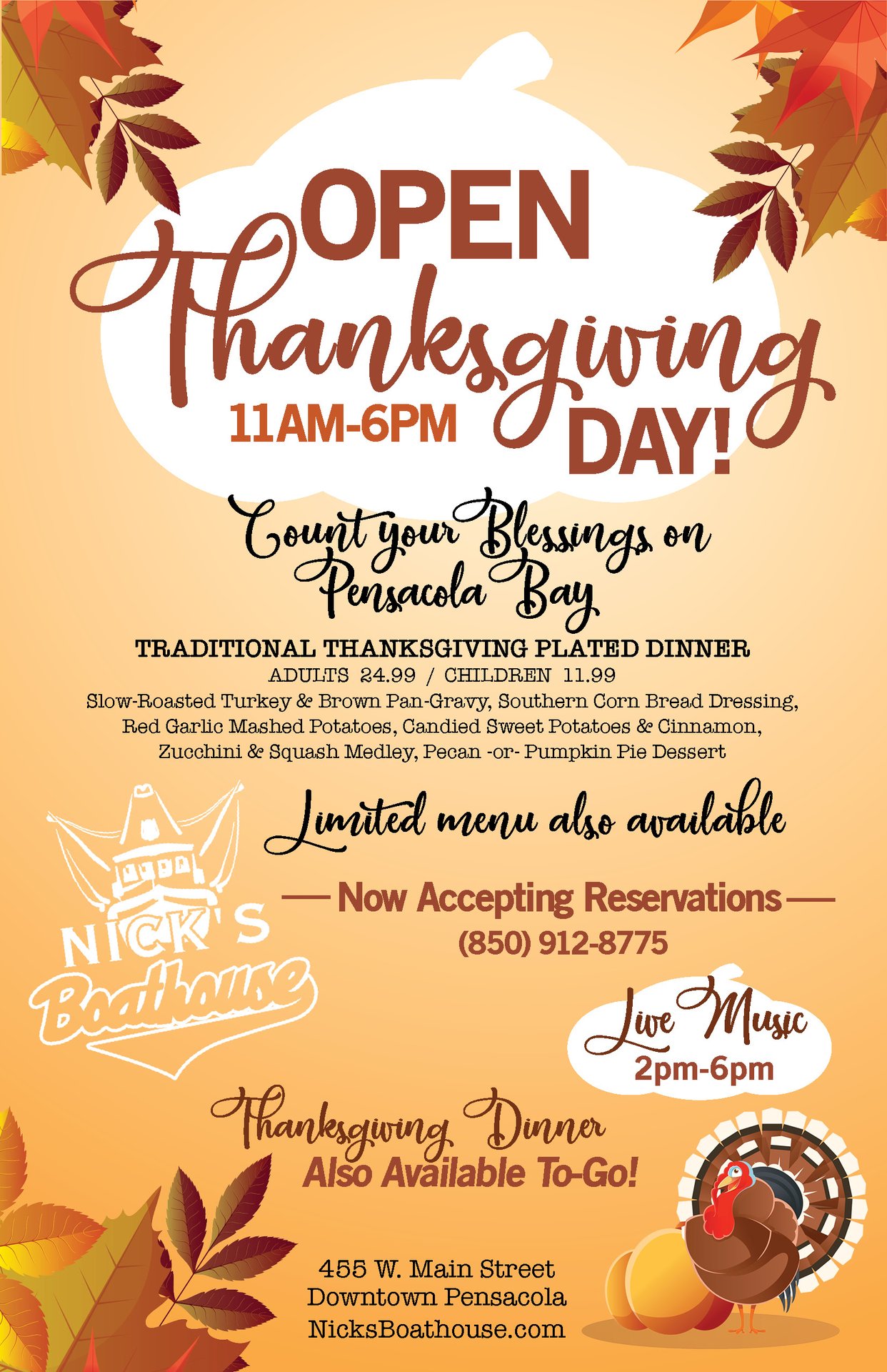 Thanksgiving at Nick's Boathouse - Nick's Boathouse - Seafood ...