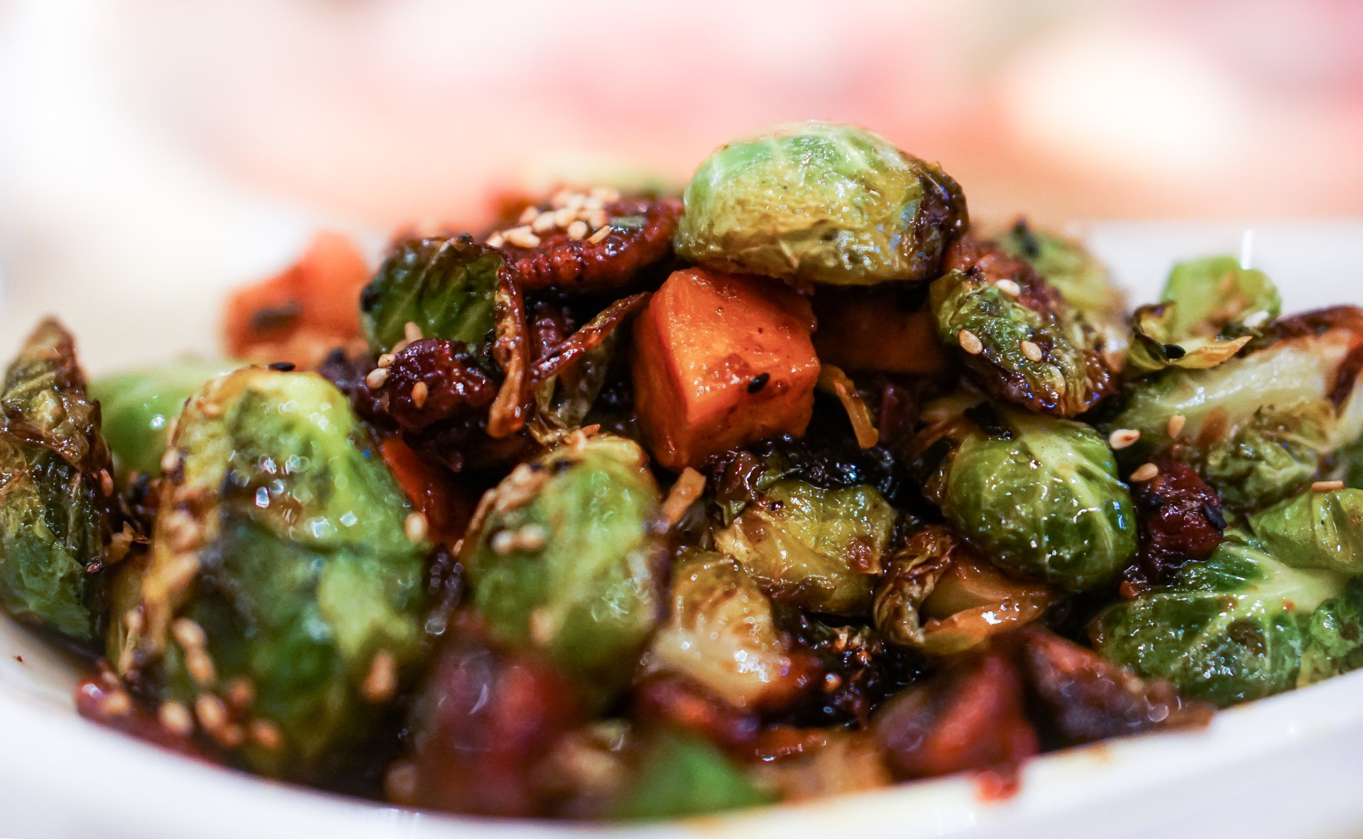 Roasted Vegetables Roasted Sweet Potatoes And Brussel Sprouts With