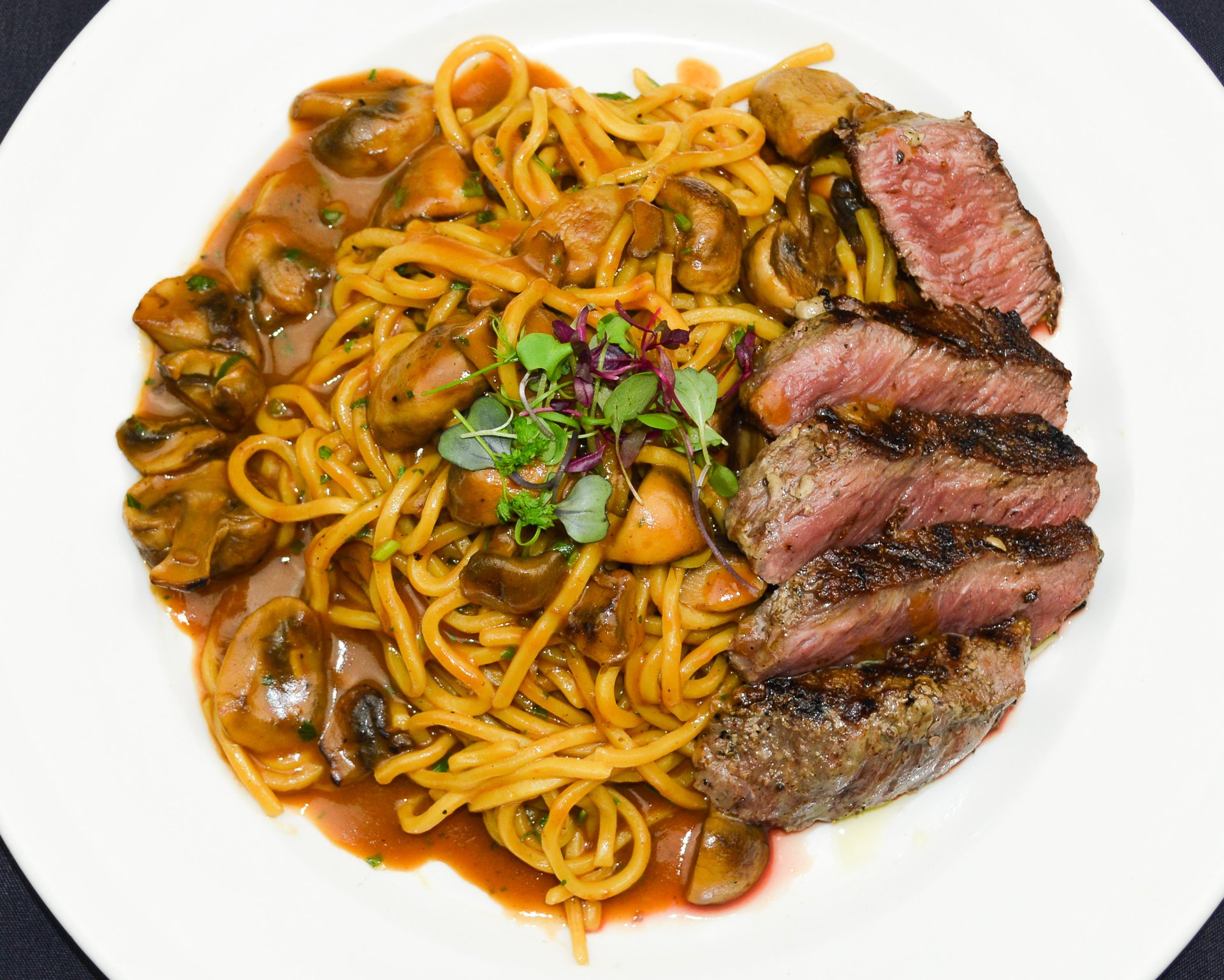 Churrasco (Sirloin Steak) Madeira Pasta Combo Meal - Winter Pasta Features  - Authentic Argentinean Food - Argentinean Chef