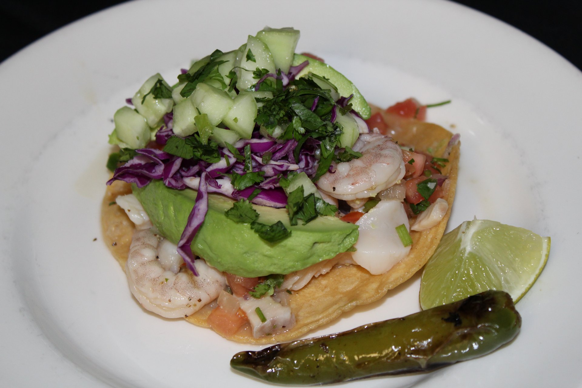 Shrimp, Fish, or Ceviche Tostada - Main Menu - Dos Salsas Tex-Mex